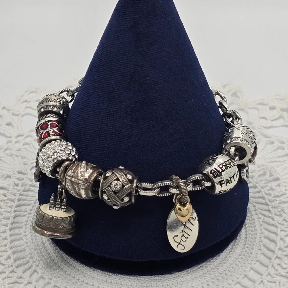 Brighton Charm Bracelet Silver Tone Enamel Birthday Faith Love Friends luck